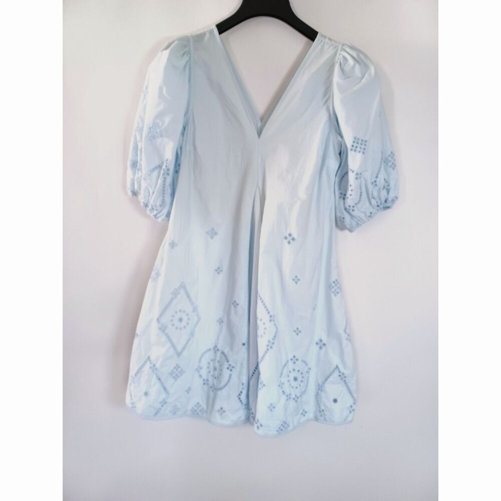 Ganni Light Blue Eyelet Mini Dress